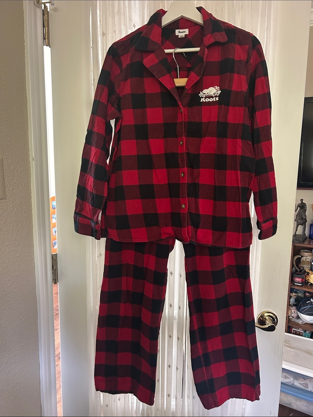 Roots Red and Black Buffalo Flannel Plaid Pajama Set
